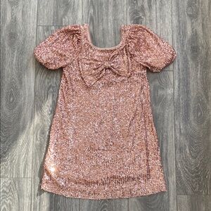 Zara - Kids/Girls Pink Sequin Bow Detail Formal Party Dress- Size 11-12 / 152 cm